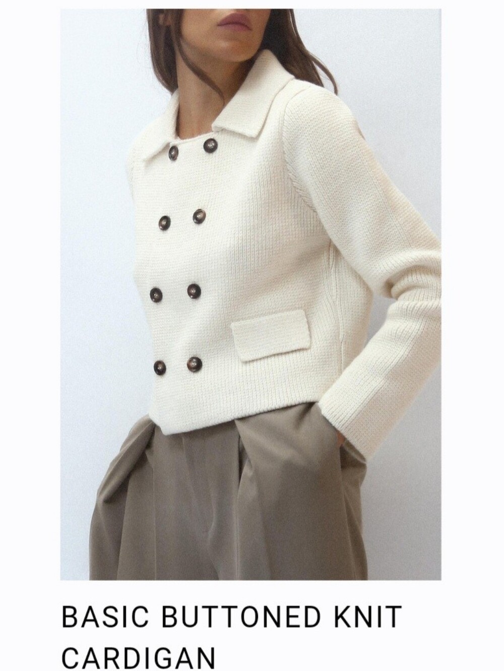ZARA Cream Double-Breasted Knit Cardigan XL
